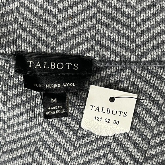 TALBOTS SZ M Knit Blazer Jacket 100% Merino Wool Gray Herringbone Pockets NEW - Picture 9 of 11